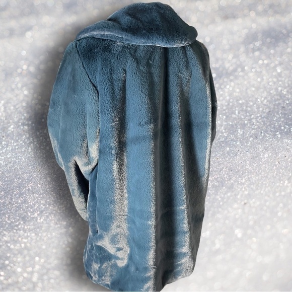 🔥 Roaman’s Women’s Royal Teal Blue Green Faux Fur Coat Size 14W - Picture 10 of 16